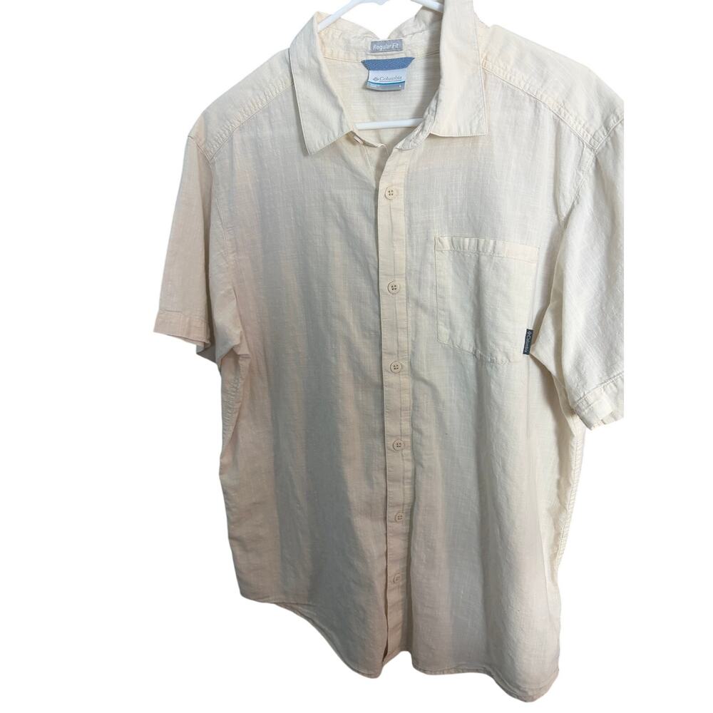 Columbia Regular Fit Linen Look Short Sleeve Button Front Shirt L Casual Cotton